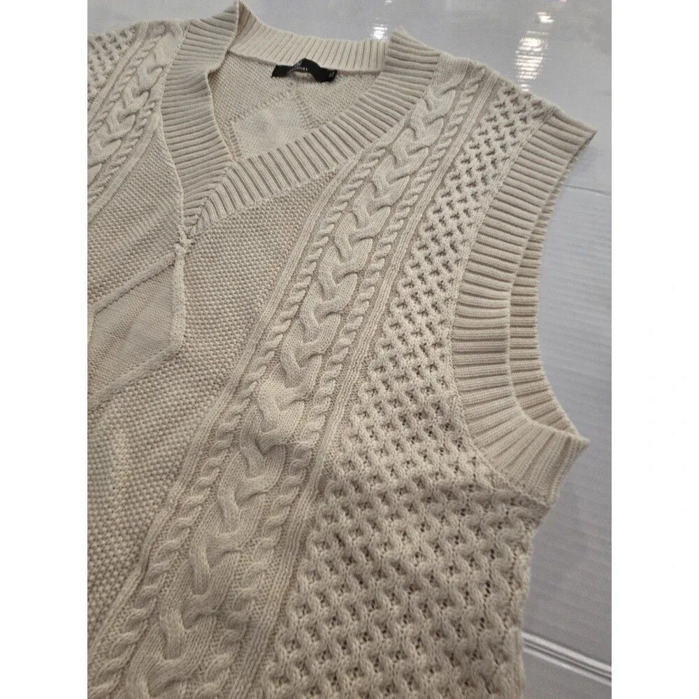Lillusory Women's Cable Knit Sweater Vest XL Cream V-Neck Preppy Cottagecore